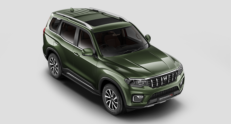 Mahindra Scorpio N 2025 Deep Forest colour, rugged SUV exterior, LED DRLs, roof rails