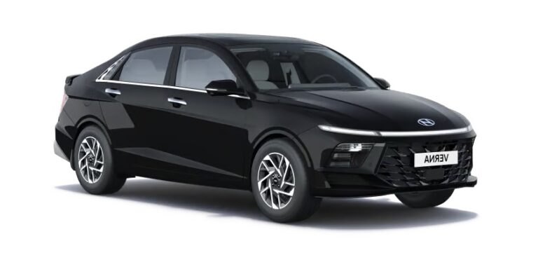 Hyundai Verna black color front right angle view with sleek design
