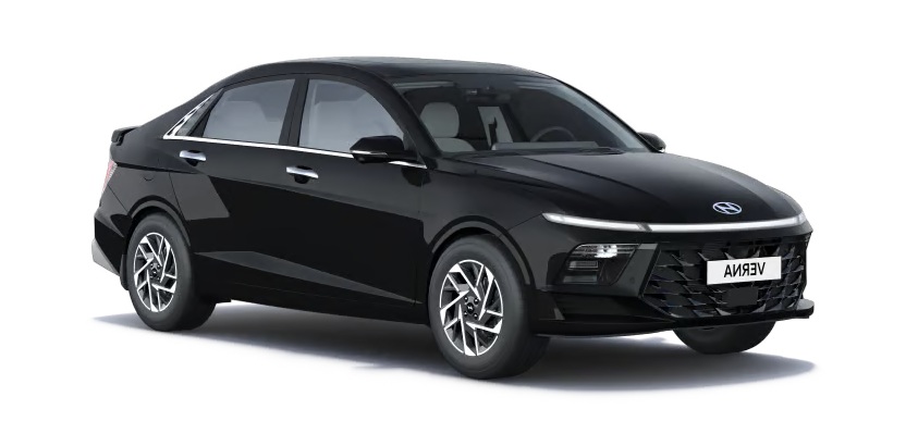 Hyundai Verna black color front right angle view with sleek design