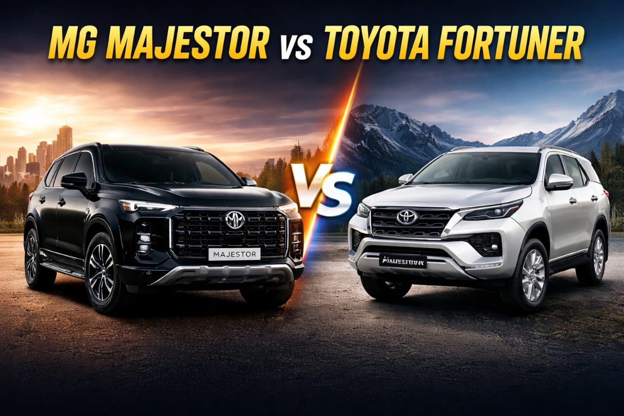 MG Majestor vs Toyota Fortuner SUV comparison side by side on road