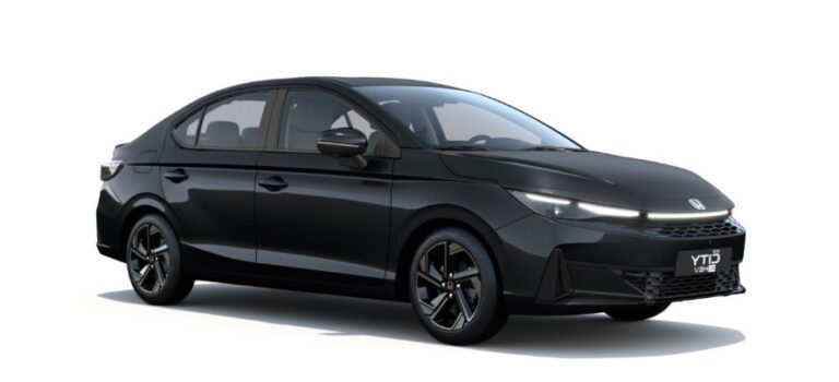 Honda City Crystal Black Pearl front three quarter exterior view.
