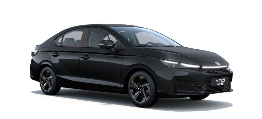 Honda City Crystal Black Pearl front three quarter exterior view.